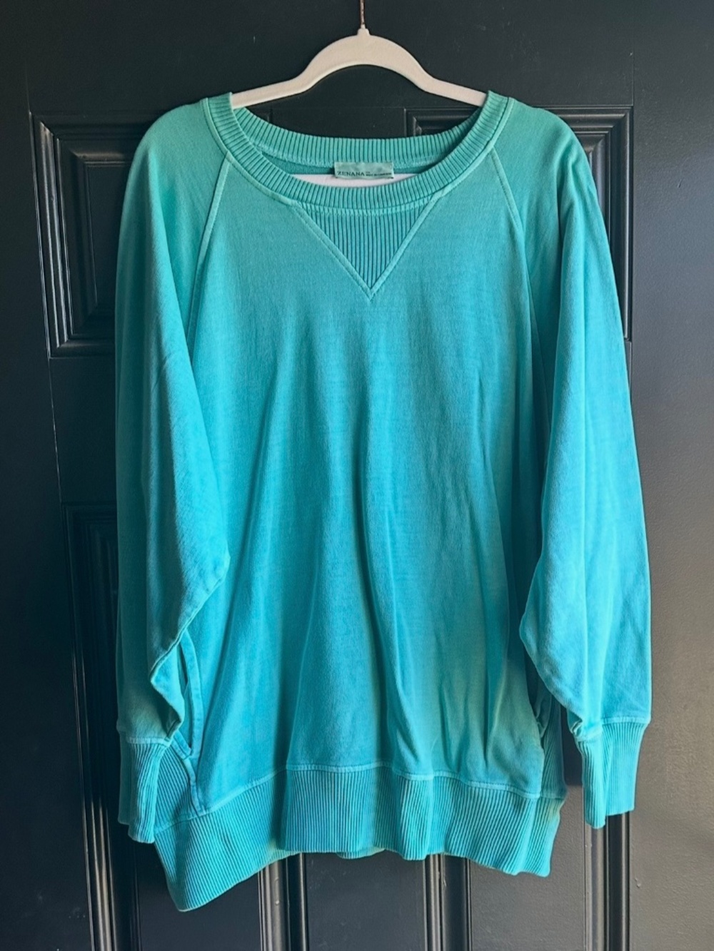 Zenana Pigment Dyed Sweatshirt with Pockets - Turquoise